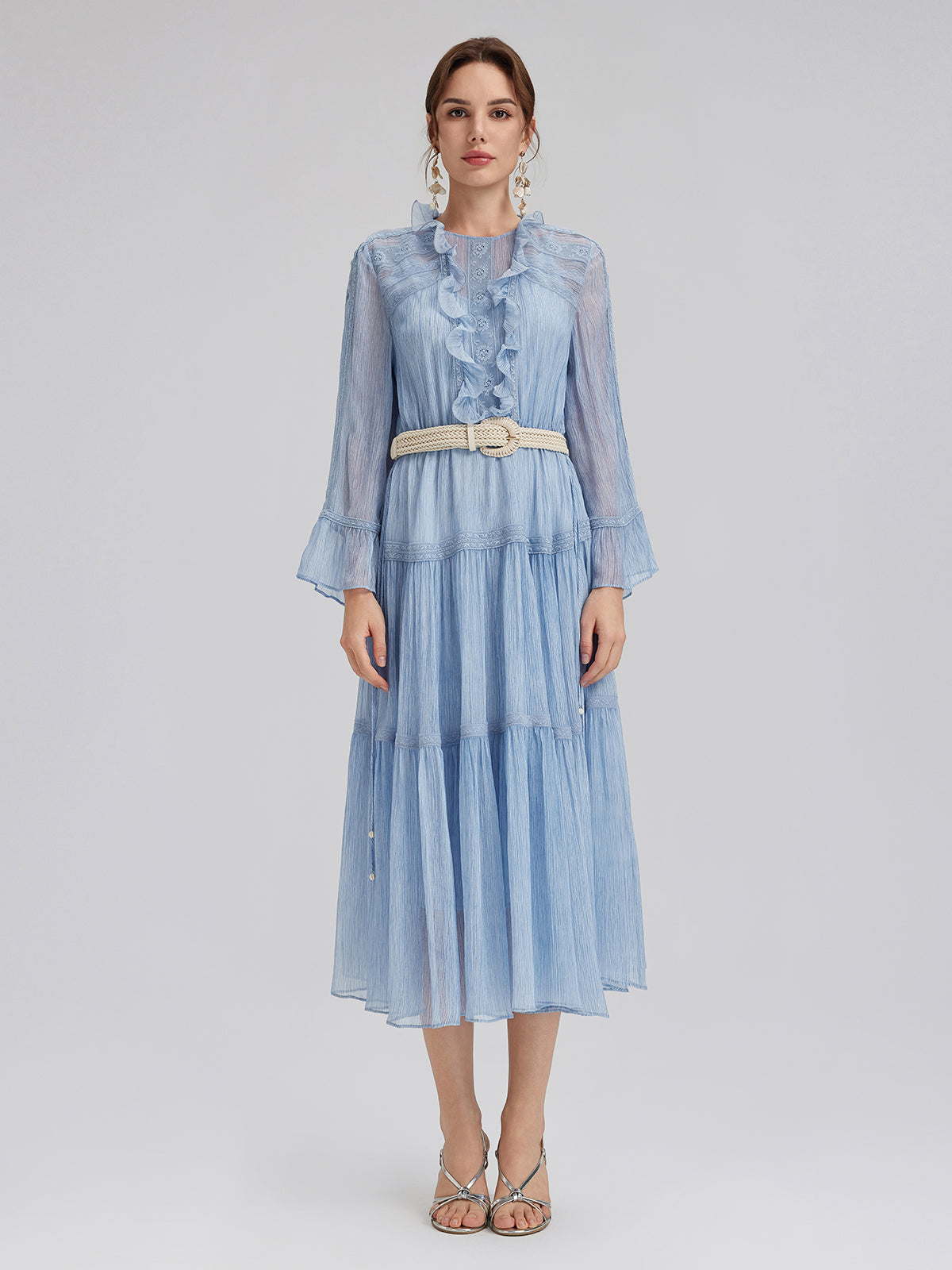 Final Sale | Garment Dyeing Lace Trim Silk Crepe Dress (100% Silk)