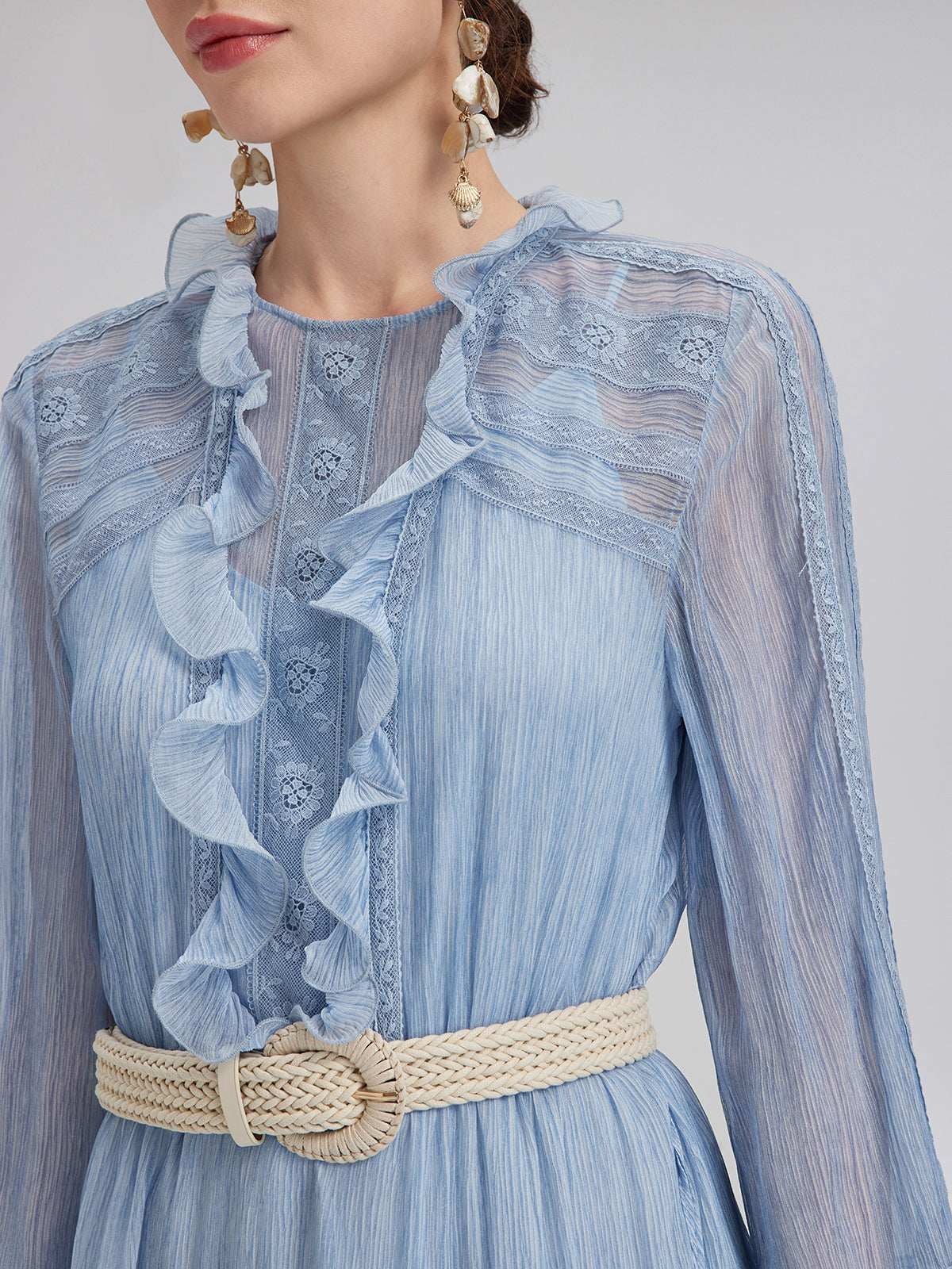 Final Sale | Garment Dyeing Lace Trim Silk Crepe Dress (100% Silk)