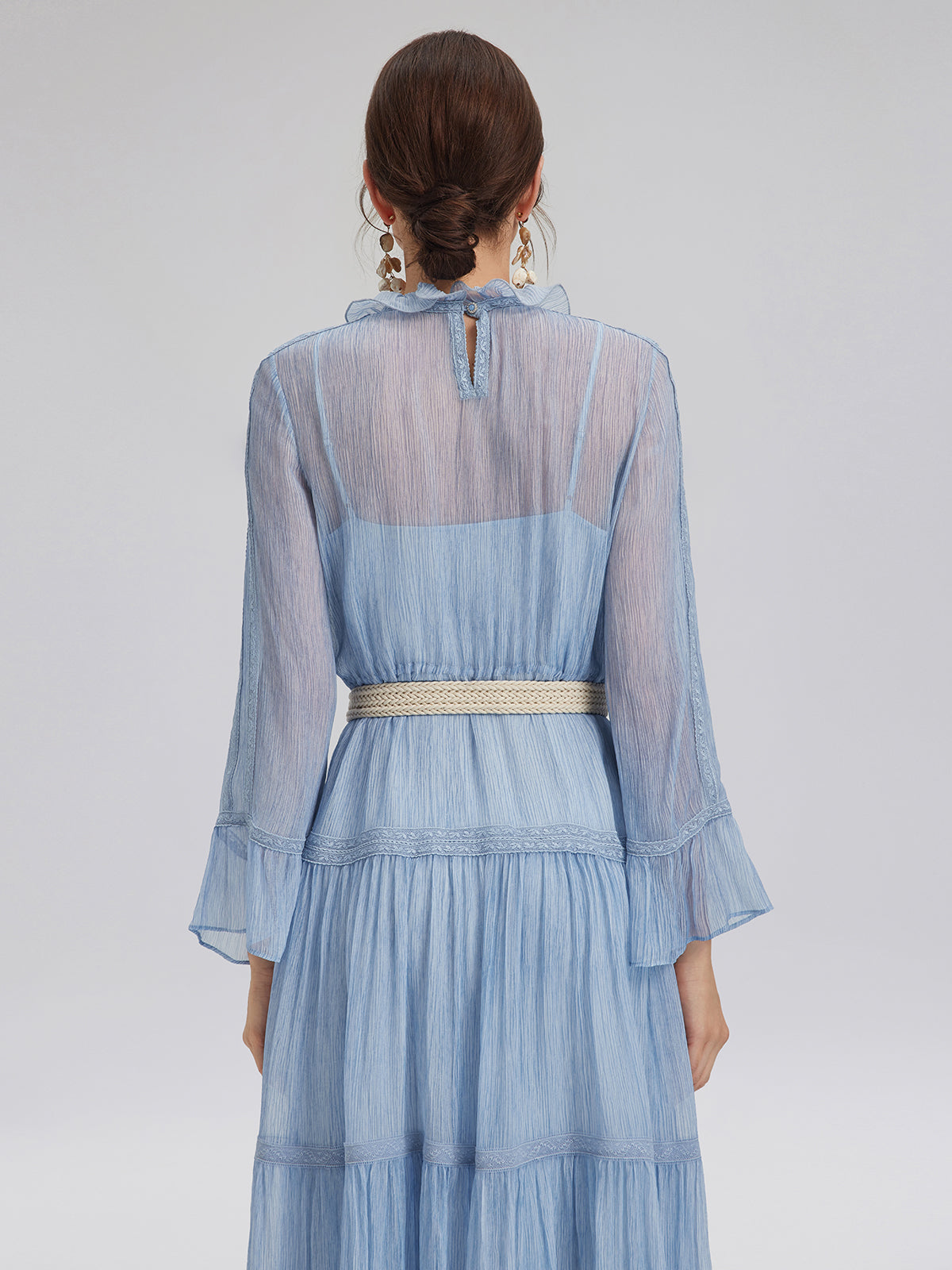 Final Sale | Garment Dyeing Lace Trim Silk Crepe Dress (100% Silk)