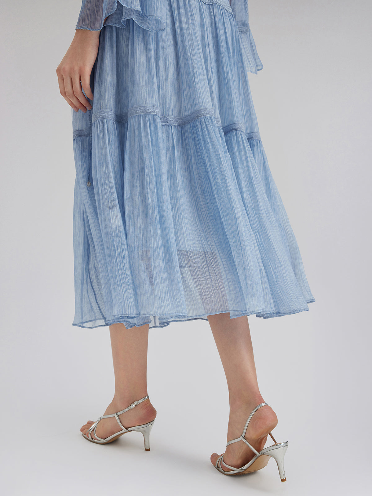 Final Sale | Garment Dyeing Lace Trim Silk Crepe Dress (100% Silk)