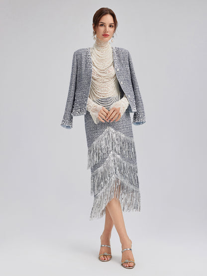 French Hand-Beaded Pearl Tweed Jacket