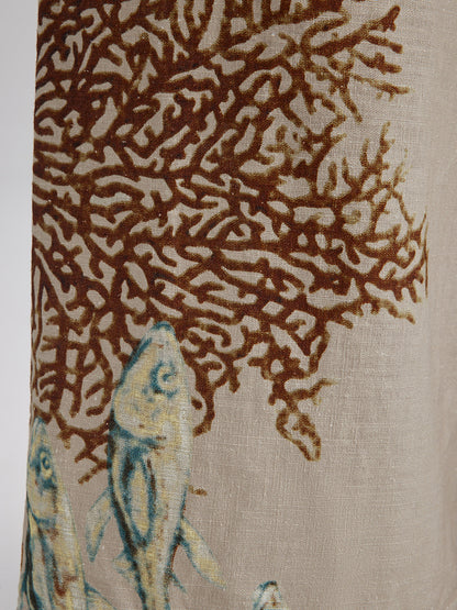 Printed Ramie Elastic-Waist Pants