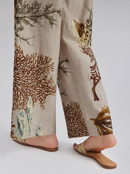 Printed Ramie Elastic-Waist Pants
