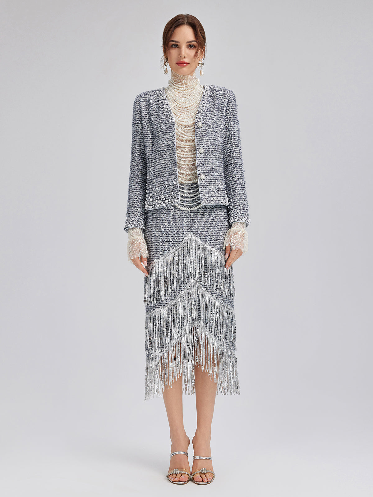 French Hand-Beaded Pearl Tweed Jacket