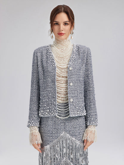 French Hand-Beaded Pearl Tweed Jacket