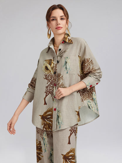 Printed Ramie Long Sleeves Shirt