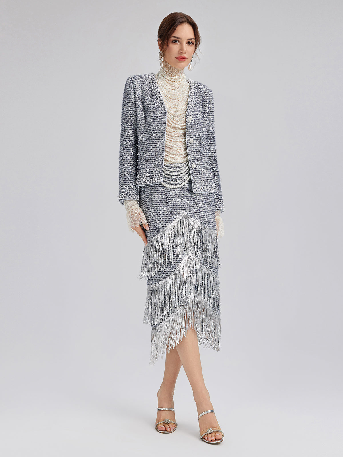 French Hand-Beaded Pearl Tweed Jacket