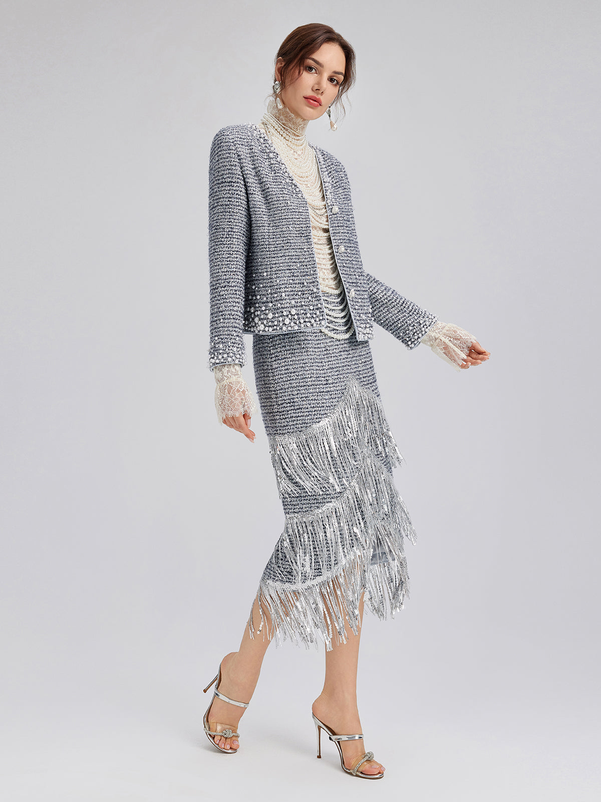 French Hand-Beaded Pearl Tweed Jacket