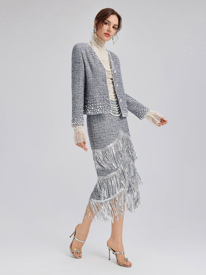 French Hand-Beaded Pearl Tweed Jacket