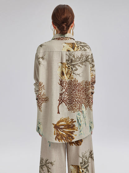 Printed Ramie Long Sleeves Shirt