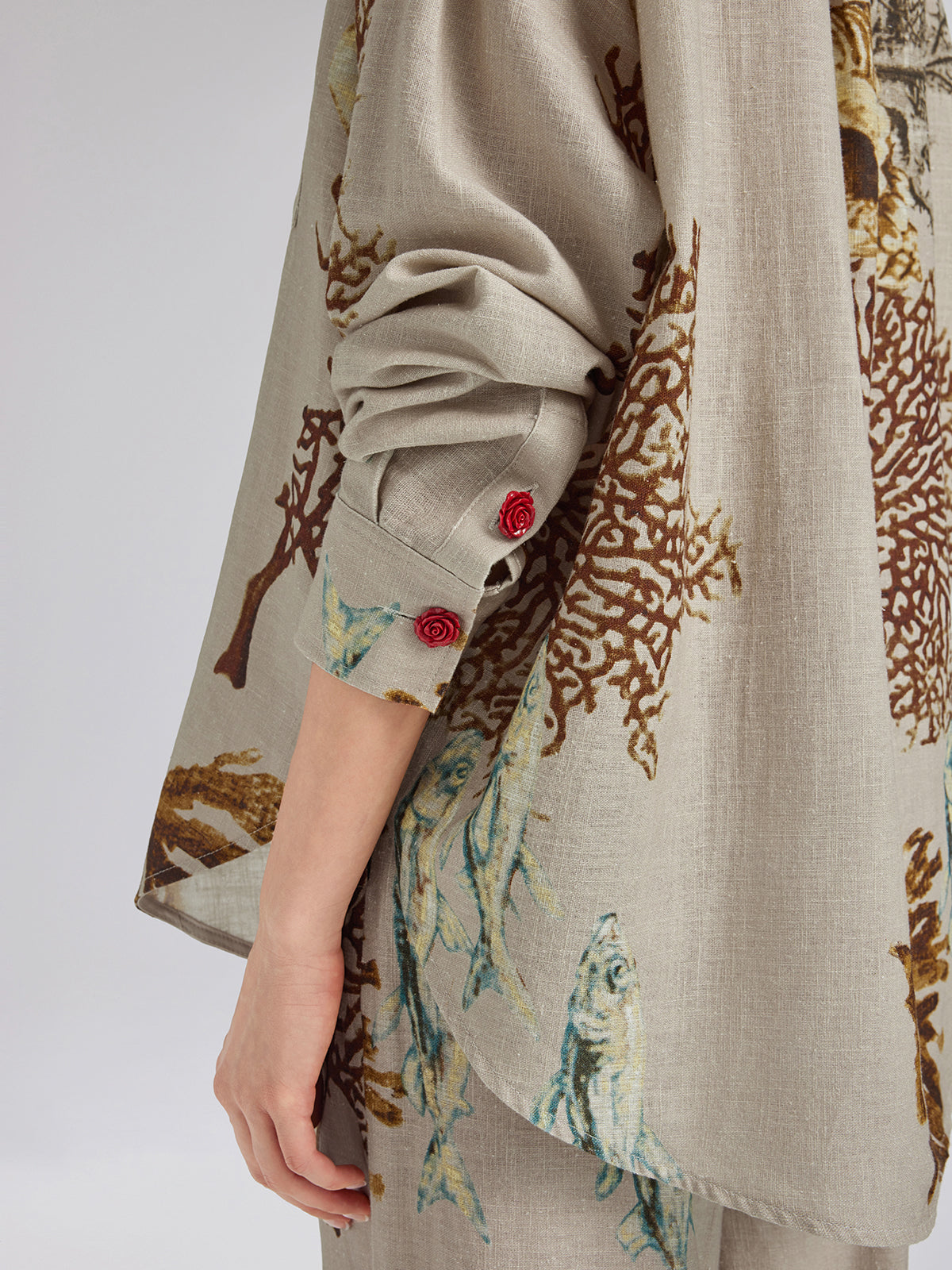 Printed Ramie Long Sleeves Shirt