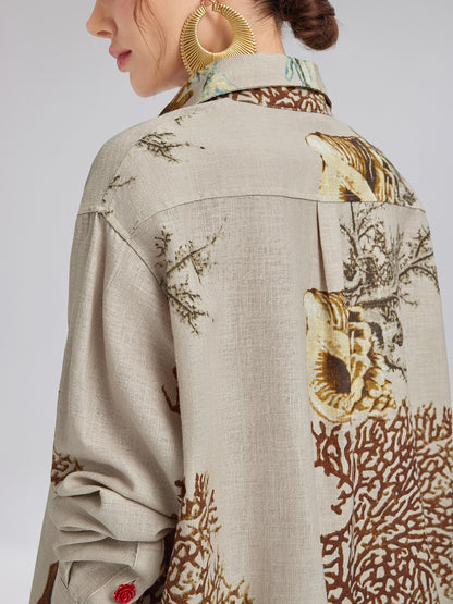 Printed Ramie Long Sleeves Shirt