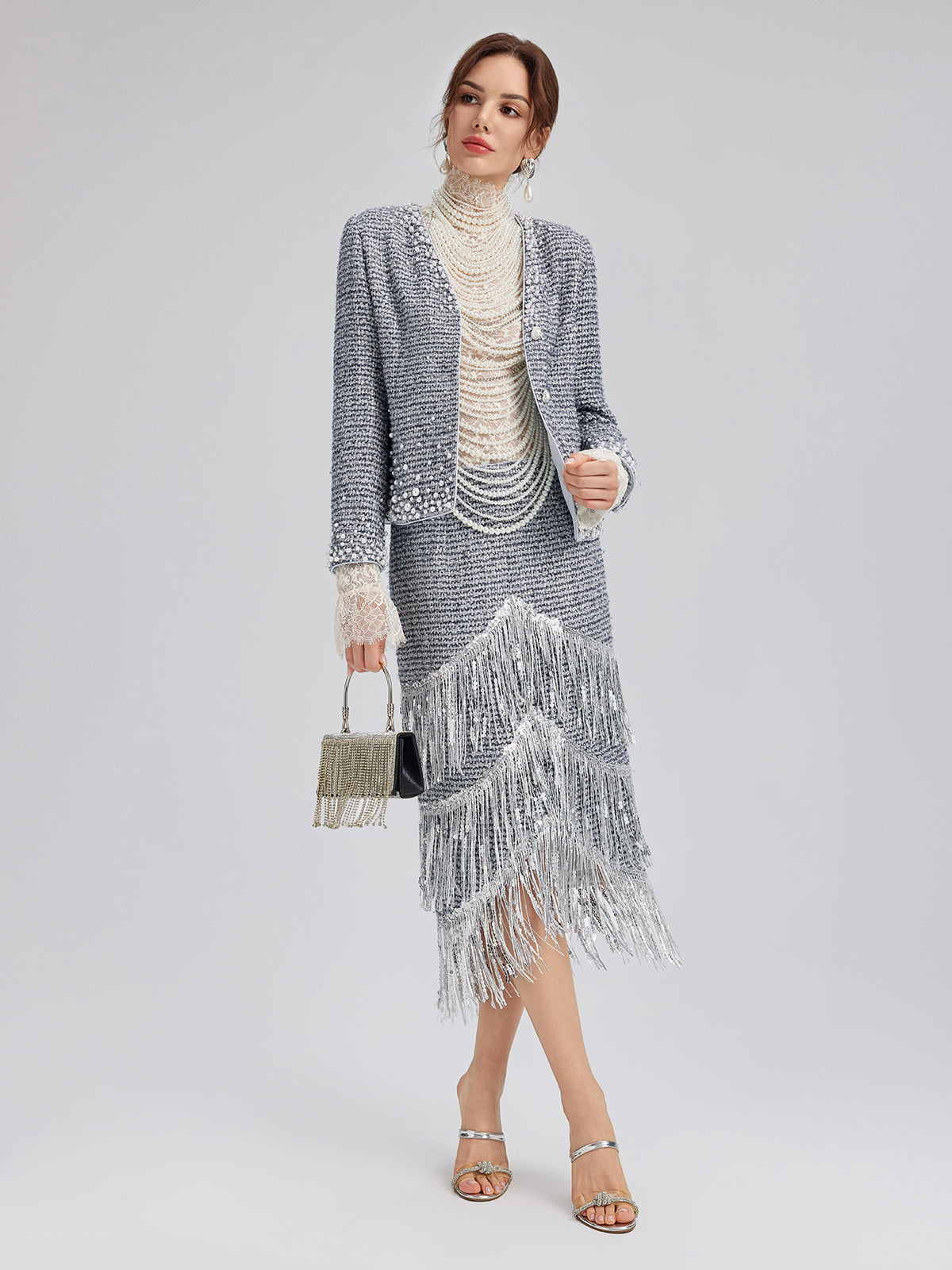 French Hand-Beaded Pearl Tweed Jacket