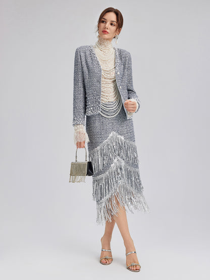French Hand-Beaded Pearl Tweed Jacket