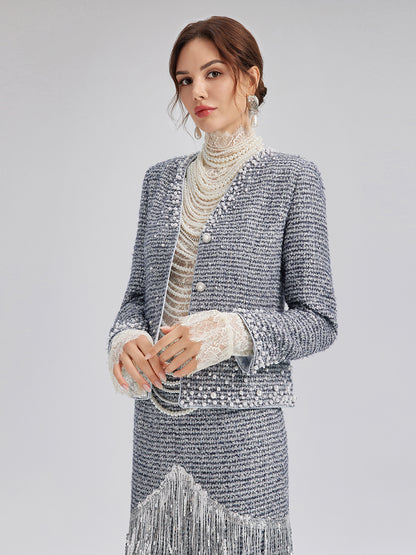 French Hand-Beaded Pearl Tweed Jacket