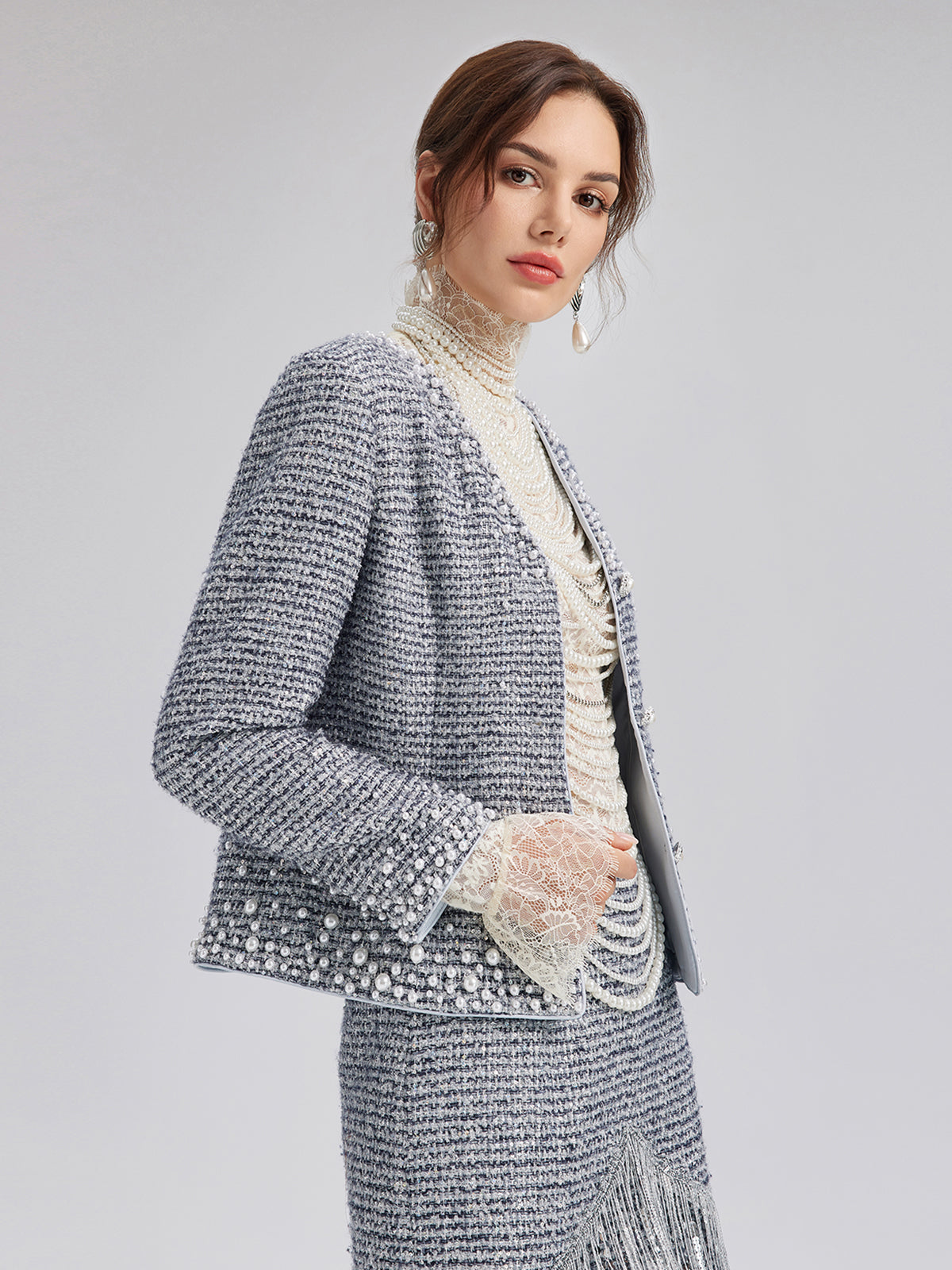 French Hand-Beaded Pearl Tweed Jacket