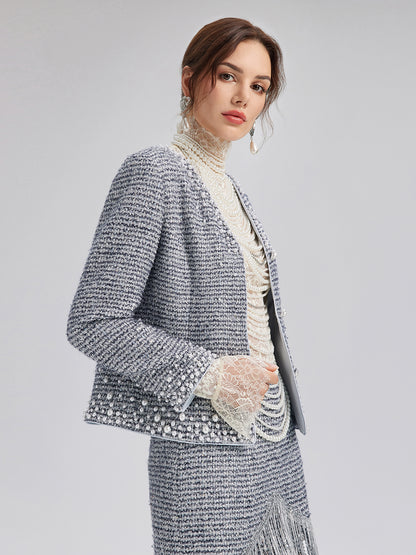 French Hand-Beaded Pearl Tweed Jacket