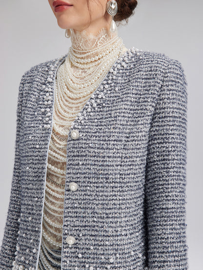 French Hand-Beaded Pearl Tweed Jacket