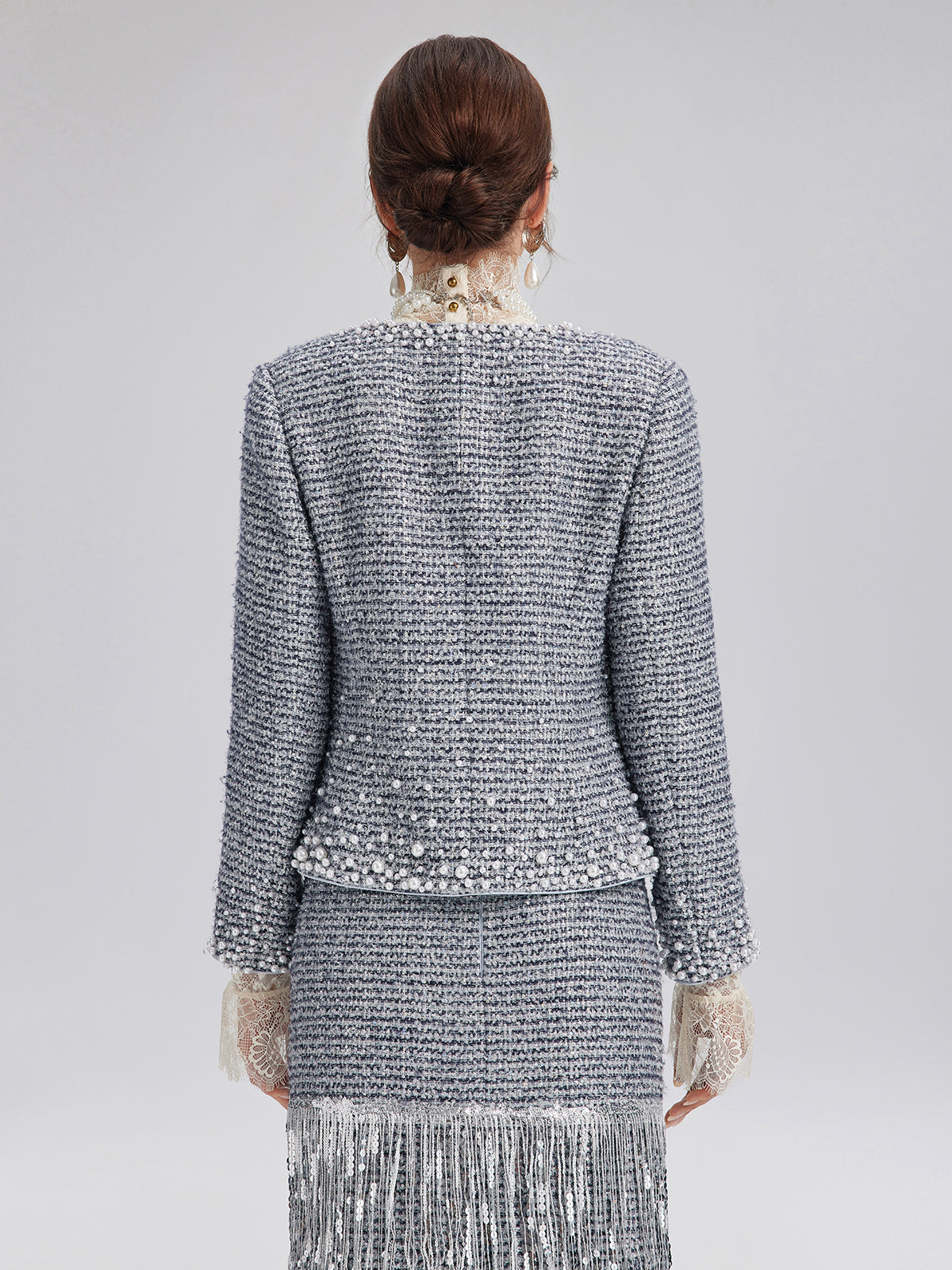 French Hand-Beaded Pearl Tweed Jacket