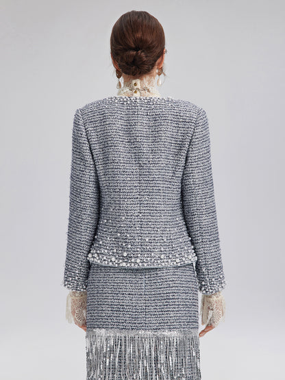 French Hand-Beaded Pearl Tweed Jacket