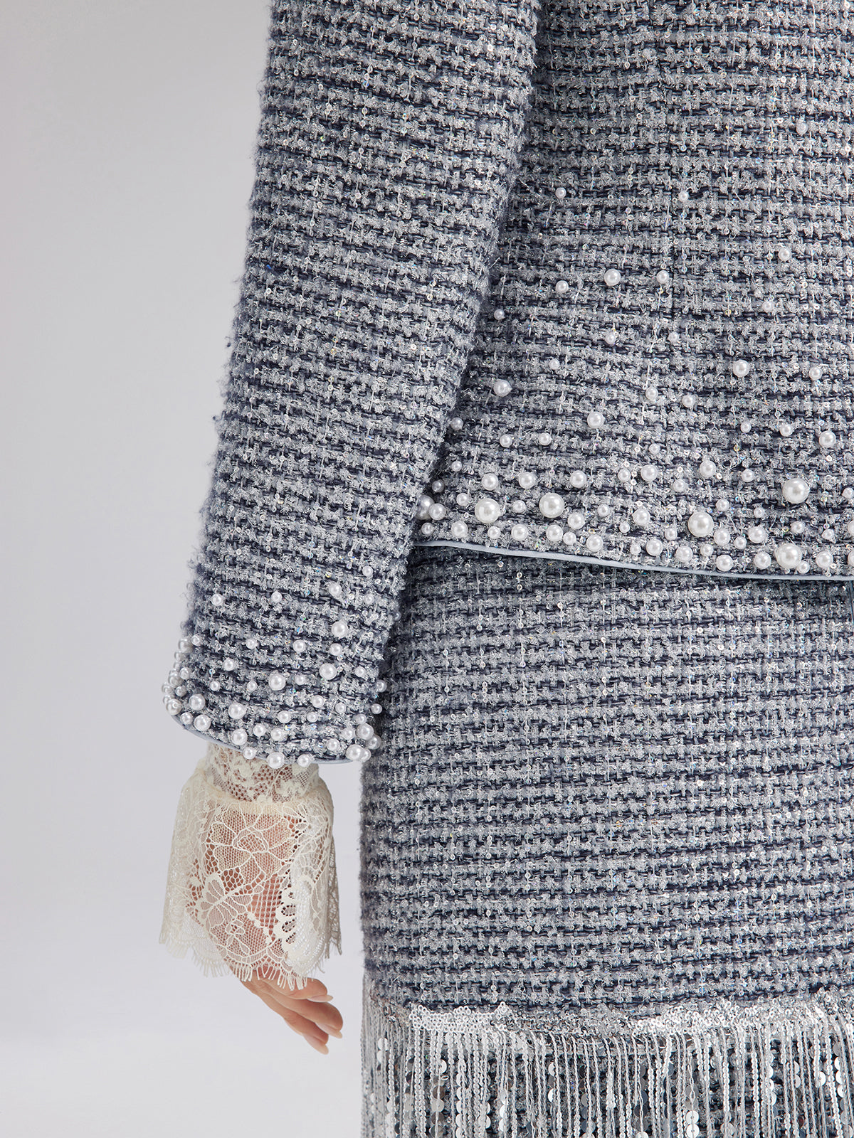 French Hand-Beaded Pearl Tweed Jacket