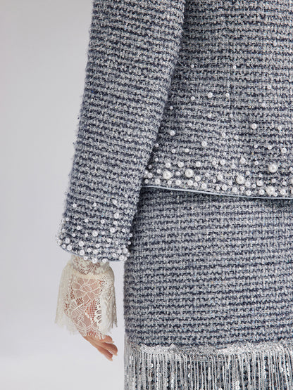 French Hand-Beaded Pearl Tweed Jacket