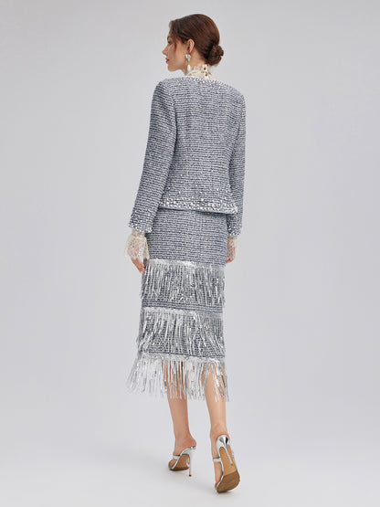 French Hand-Beaded Pearl Tweed Jacket