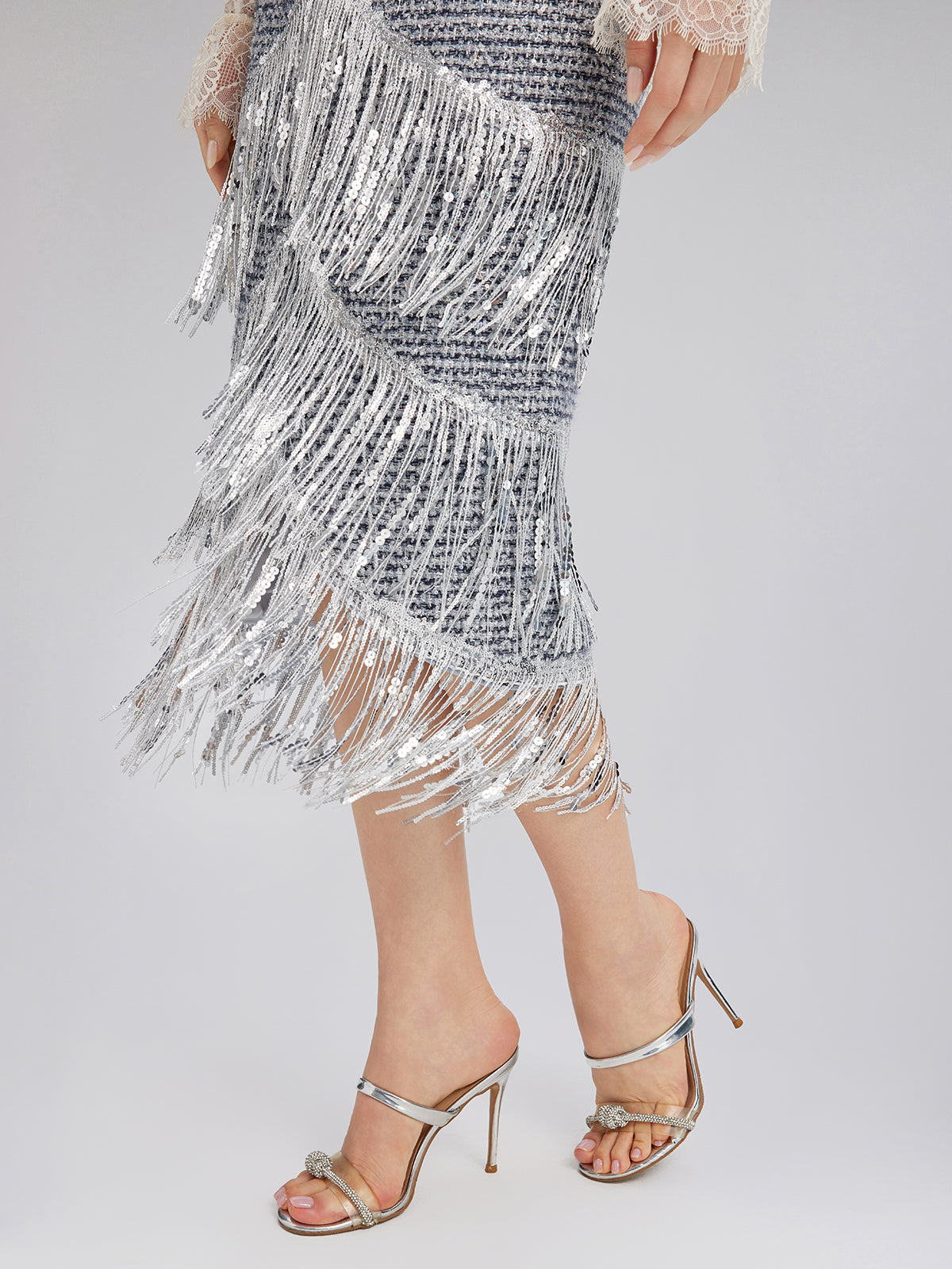 French Sequin Fringe Tweed Skirt