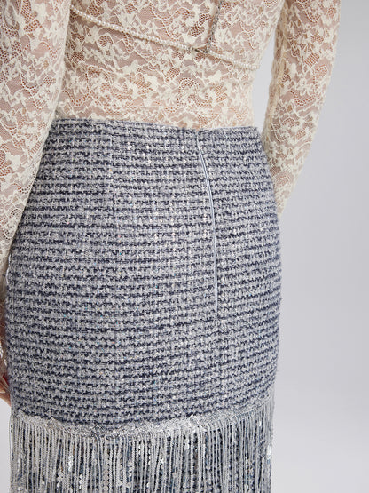 French Sequin Fringe Tweed Skirt