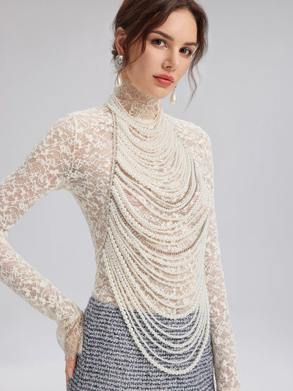 Layered Pearl Chain Halter Fringe Body Necklace