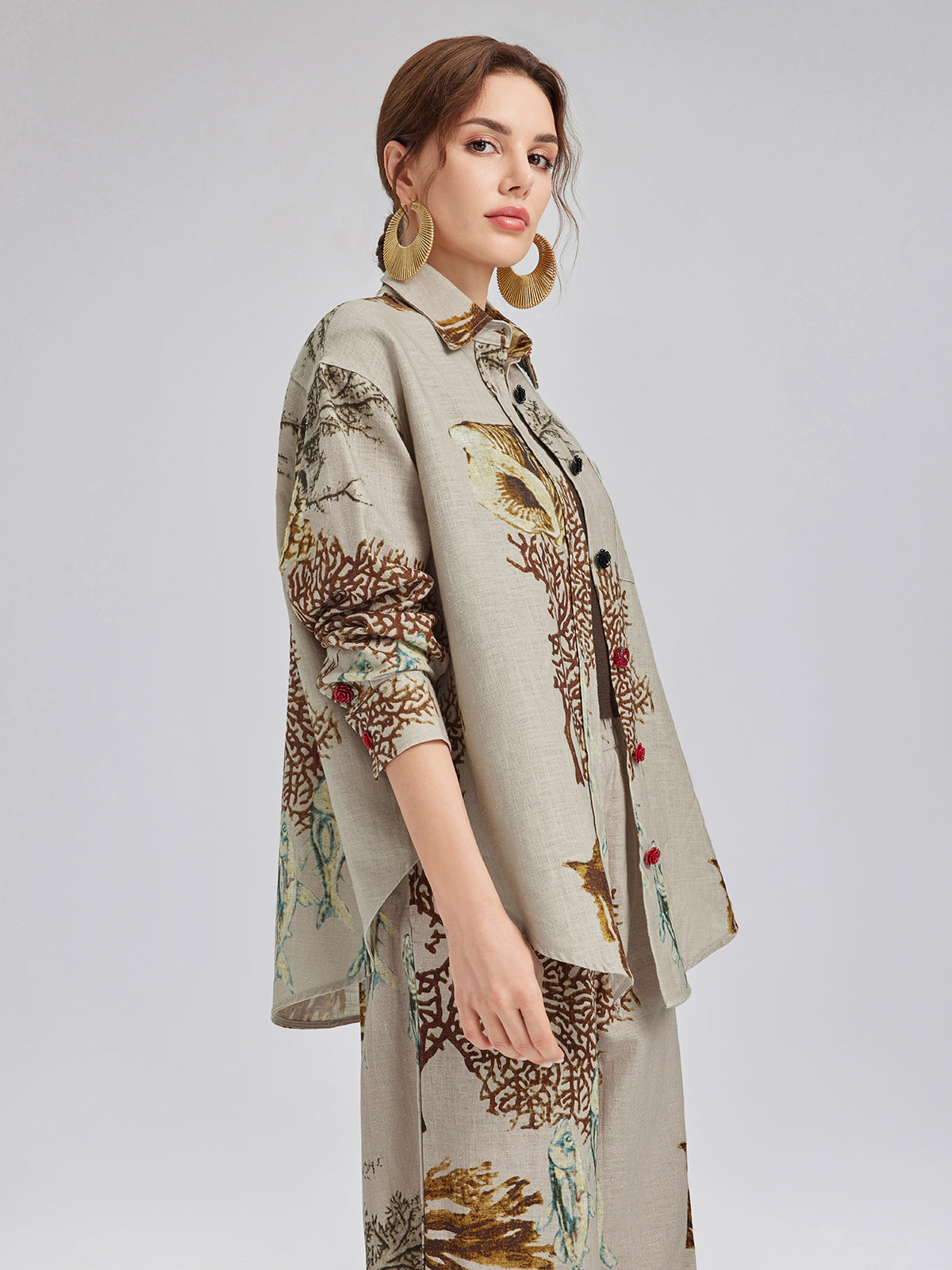 Printed Ramie Long Sleeves Shirt