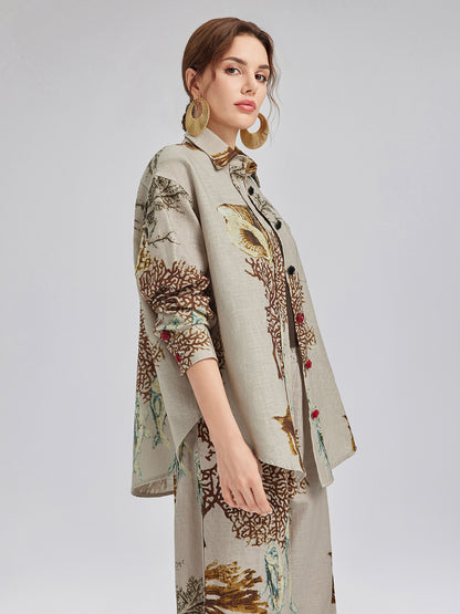 Printed Ramie Long Sleeves Shirt