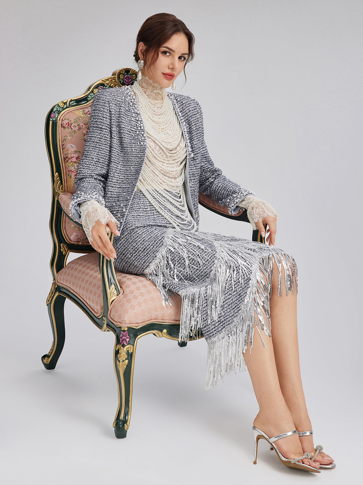 French Hand-Beaded Pearl Tweed Jacket