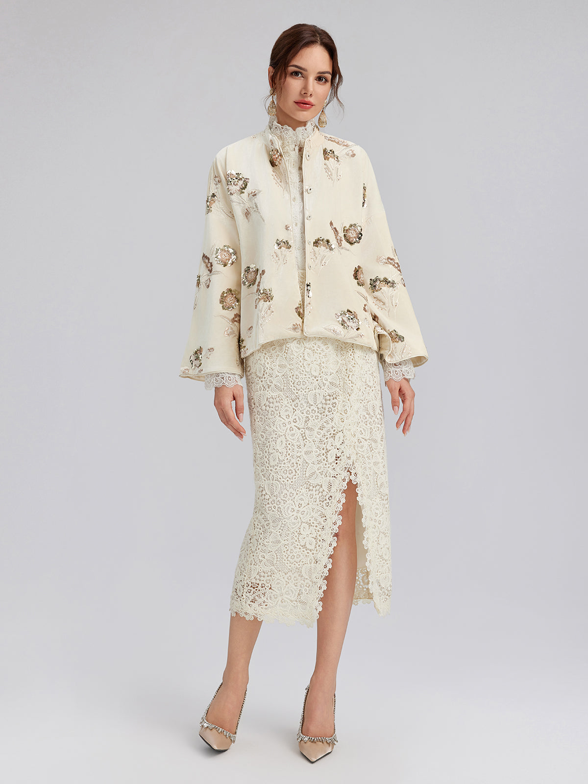 French Velvet Beaded Embroidered Cape Coat