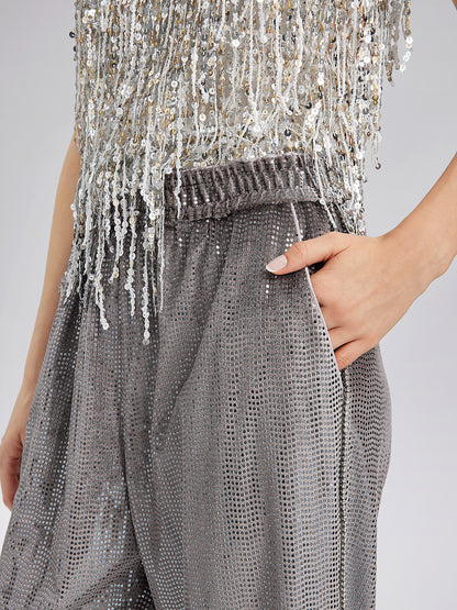 Hand-Sewn Feather Detachable Elastic Waist Pants