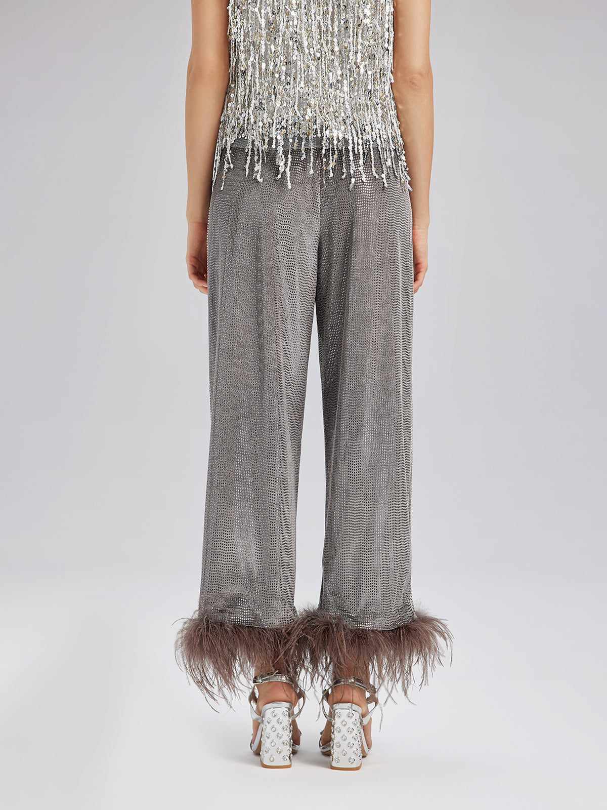Hand-Sewn Feather Detachable Elastic Waist Pants