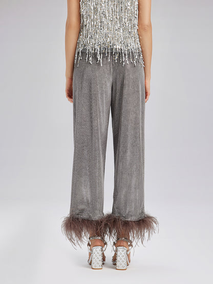 Hand-Sewn Feather Detachable Elastic Waist Pants
