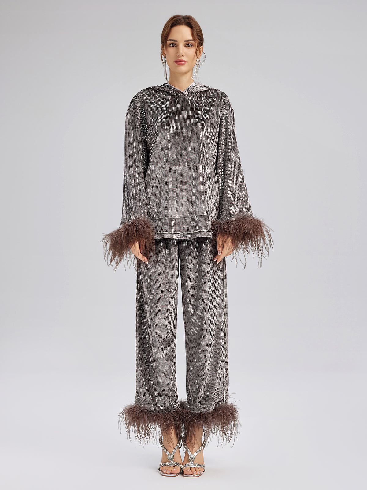 Hand-Sewn Feather Detachable Elastic Waist Pants