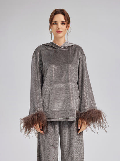 Hand-Sewn Feather Detachable Hoodie