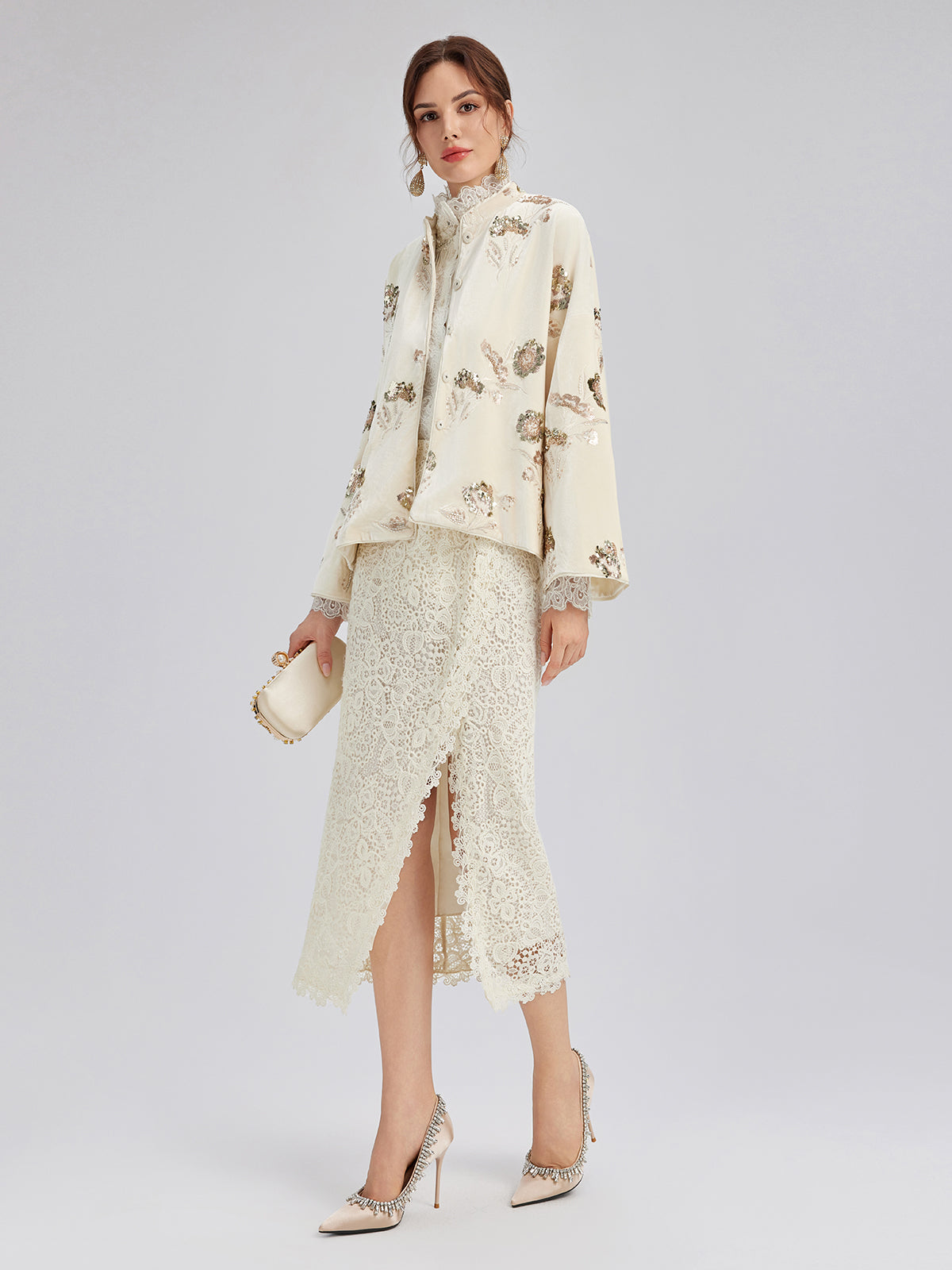 French Velvet Beaded Embroidered Cape Coat