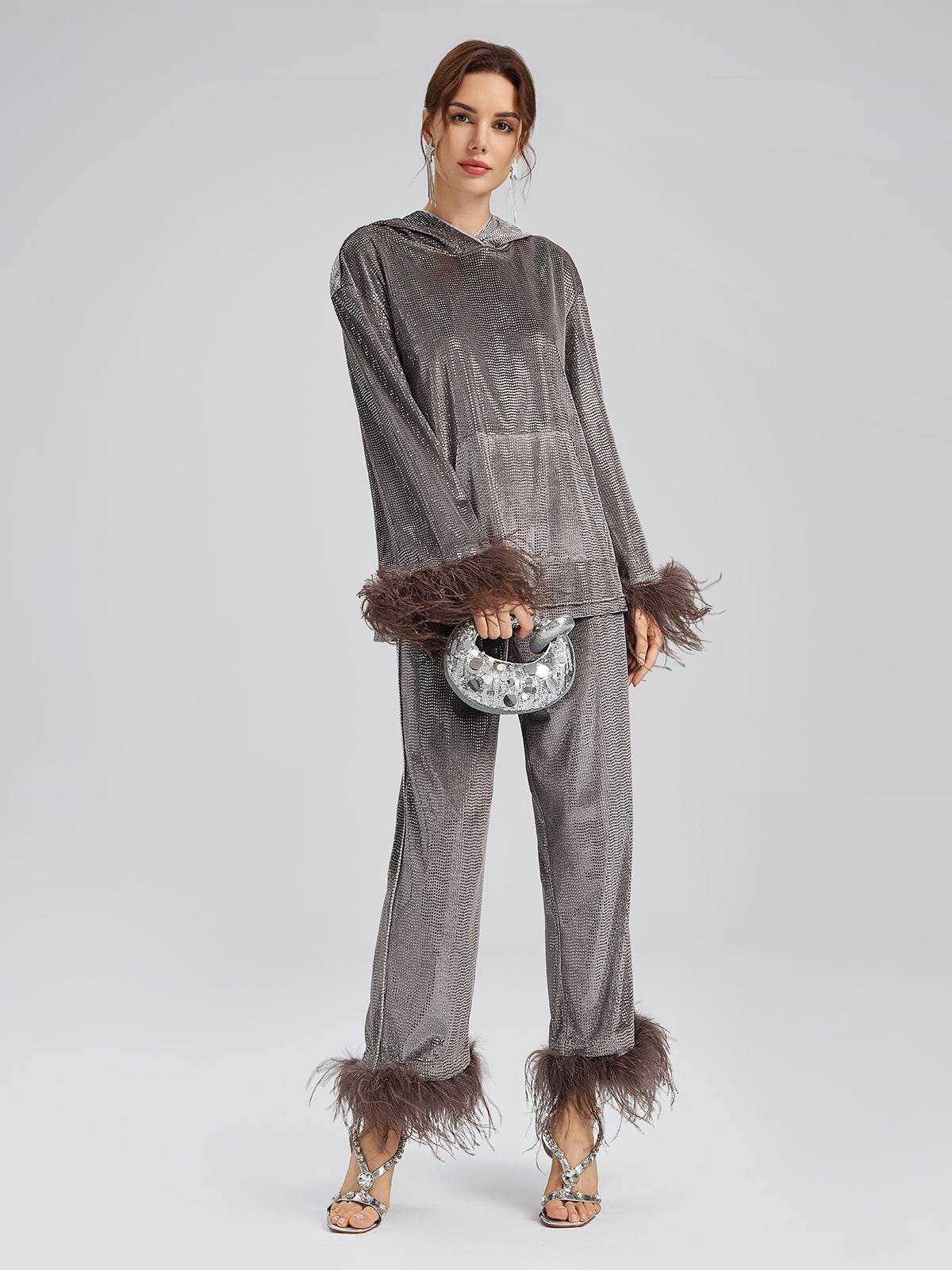 Hand-Sewn Feather Detachable Elastic Waist Pants