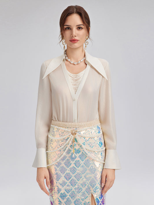 Shimmery Foil Fringe Accent Shirt