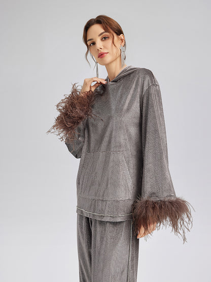 Hand-Sewn Feather Detachable Hoodie
