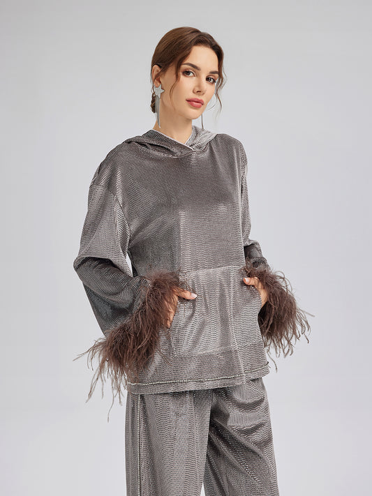 Hand-Sewn Feather Detachable Hoodie