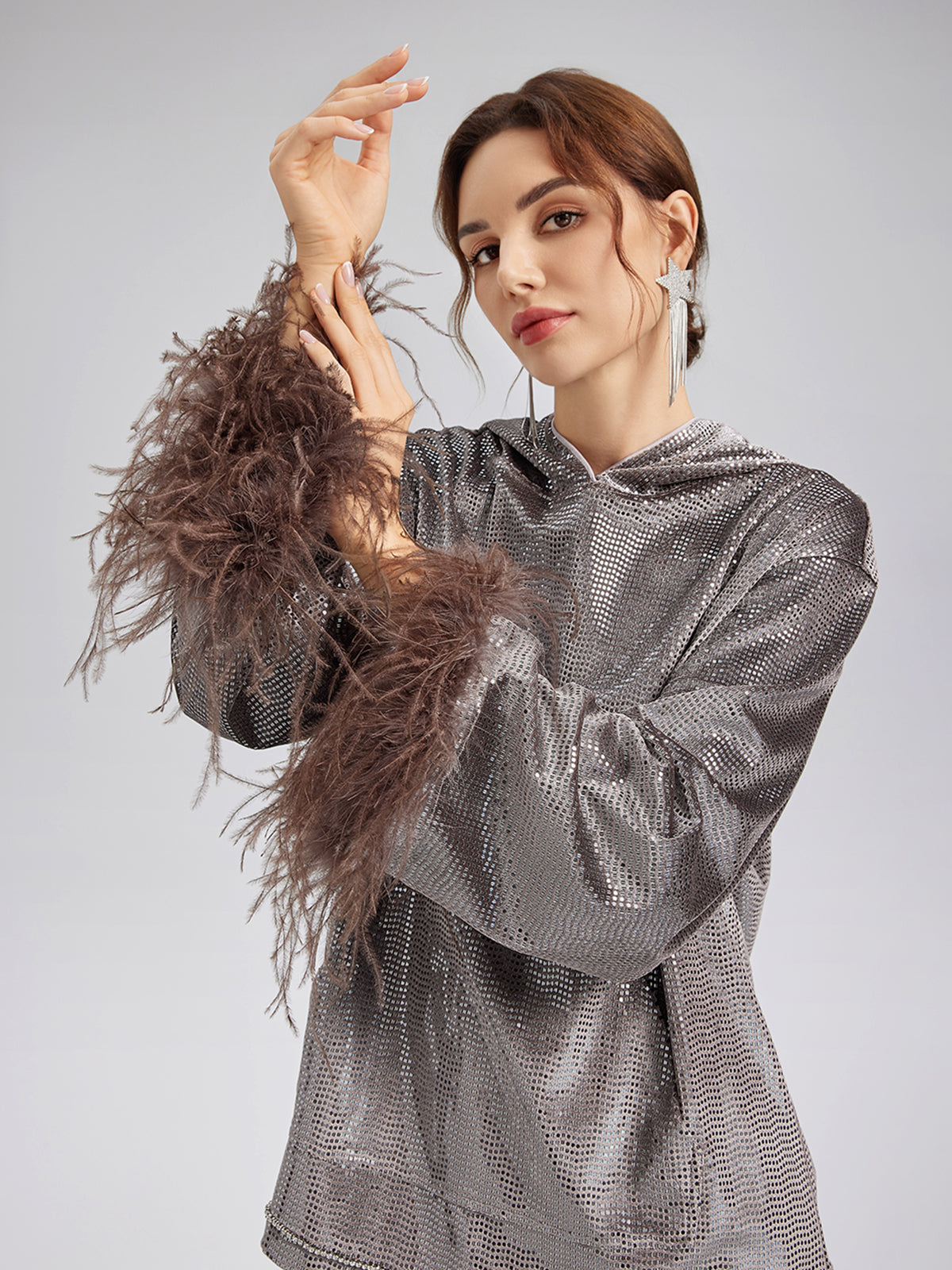 Hand-Sewn Feather Detachable Hoodie