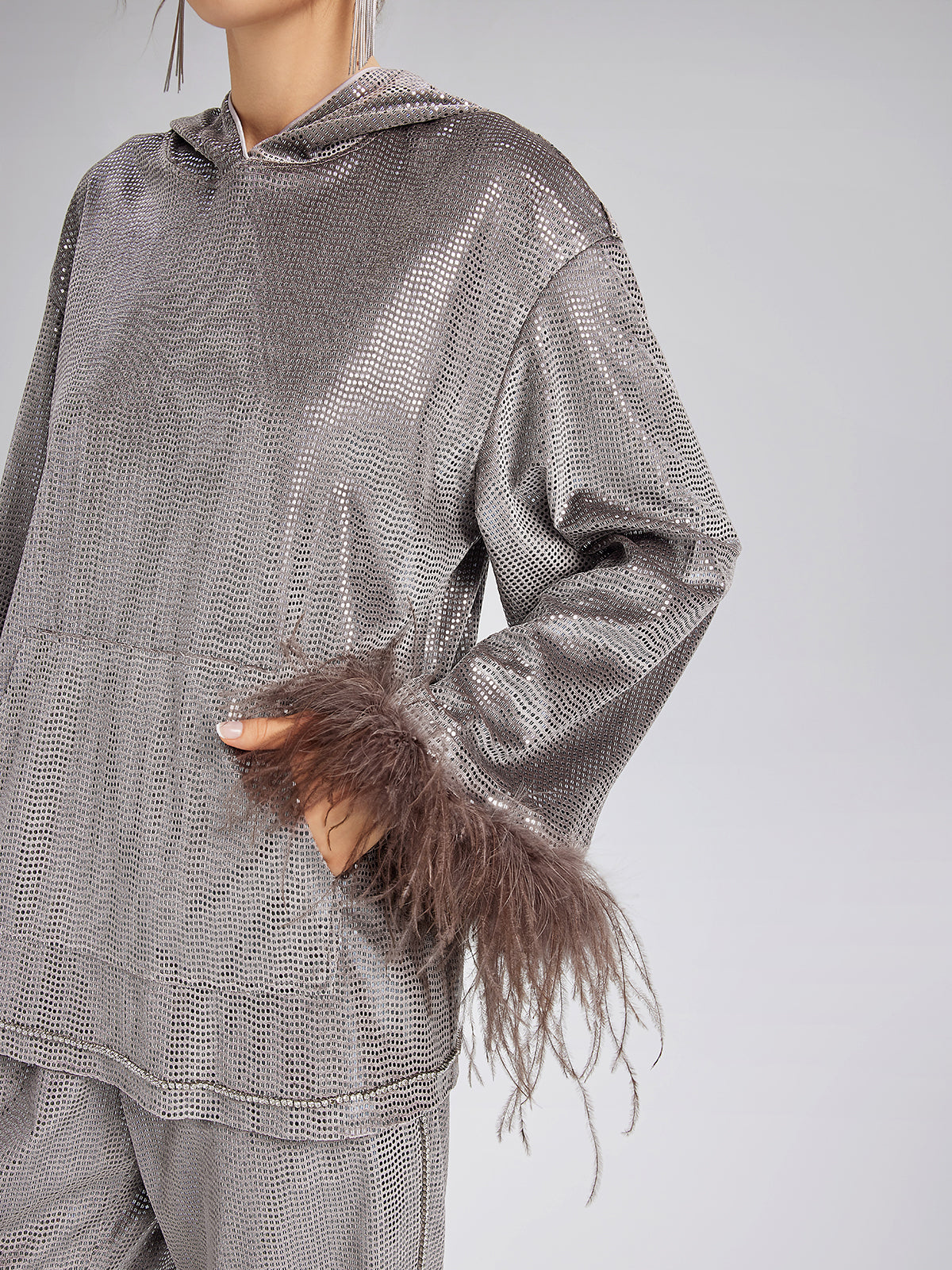 Hand-Sewn Feather Detachable Hoodie