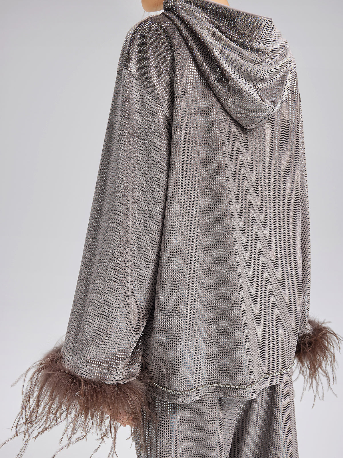 Hand-Sewn Feather Detachable Hoodie