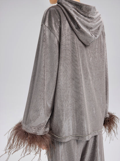 Hand-Sewn Feather Detachable Hoodie