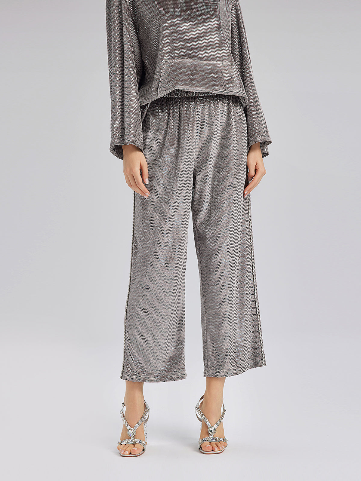 Hand-Sewn Feather Detachable Elastic Waist Pants