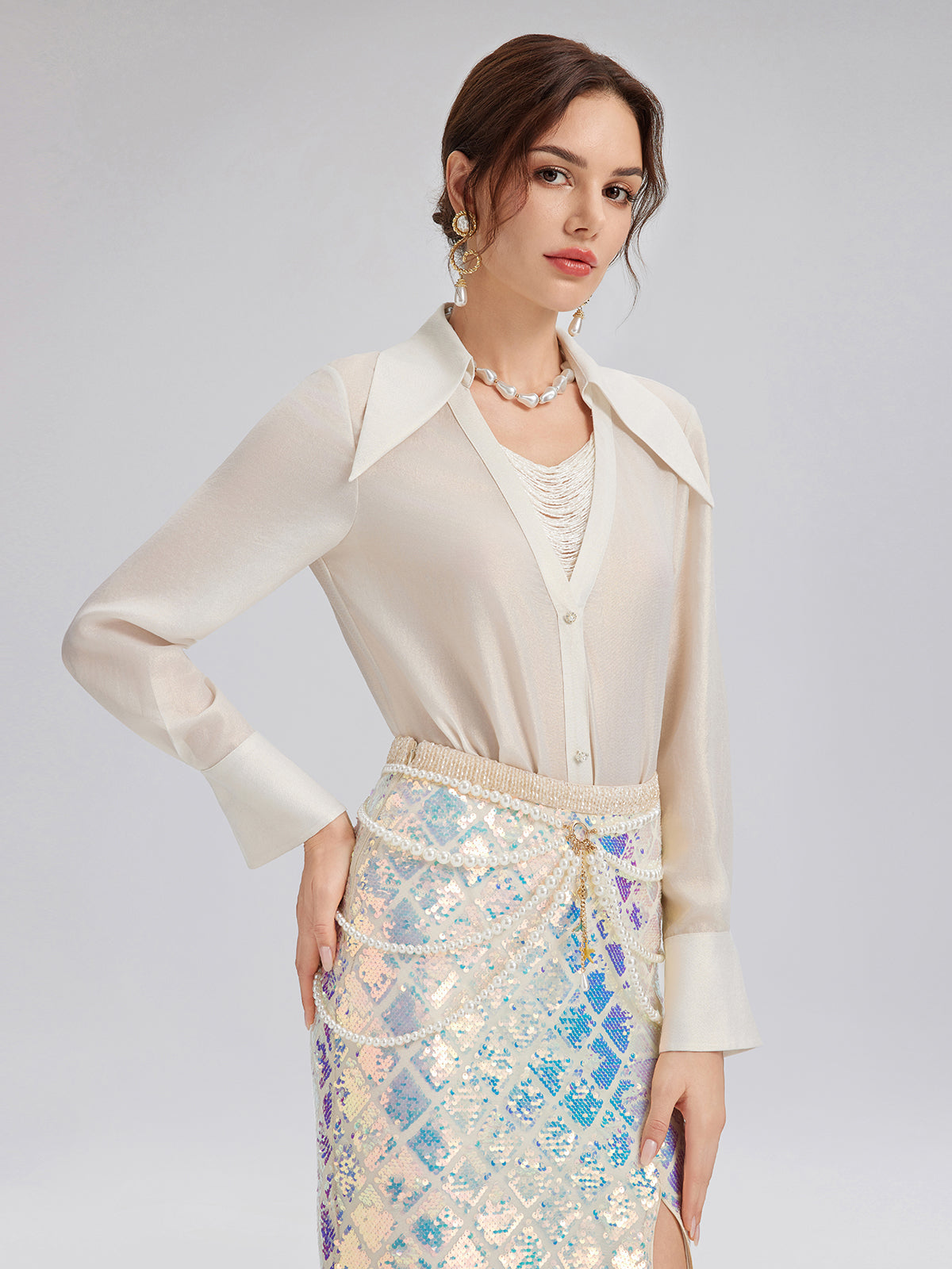 Shimmery Foil Fringe Accent Shirt